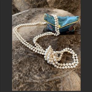 Extra long White Pearl necklace